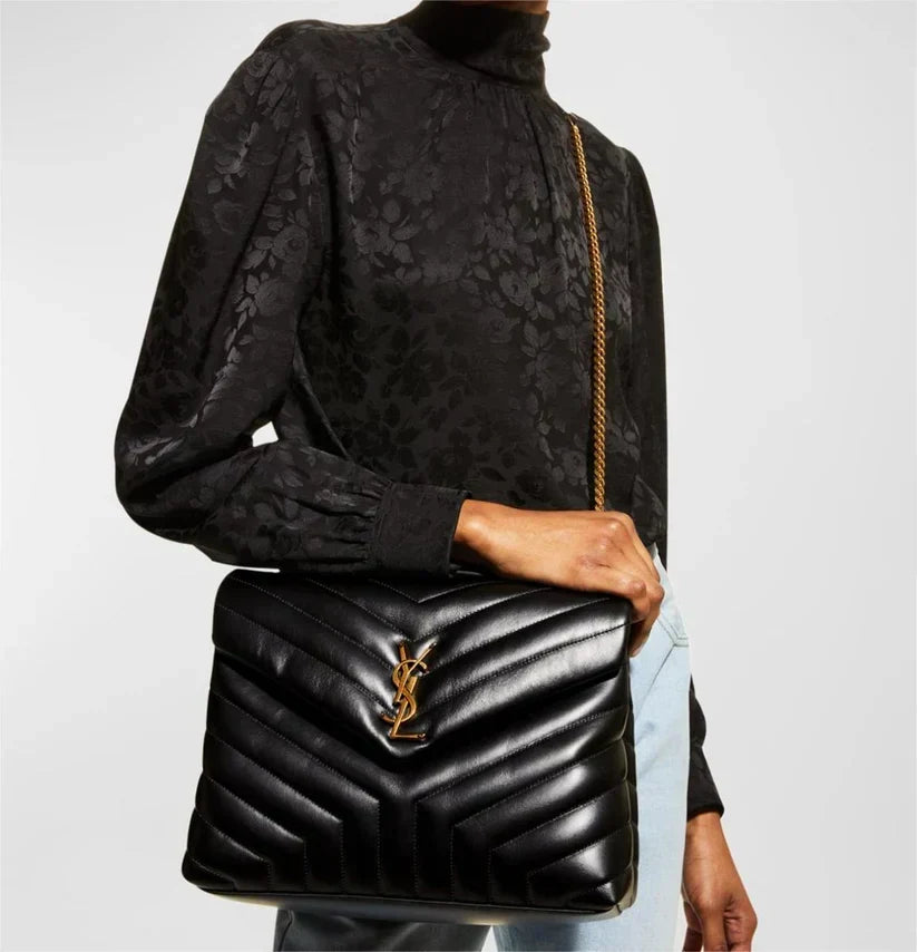 YSL Medium 32 Loulou Bag Black in Gold product image 2, provided for visual reference and product detail review