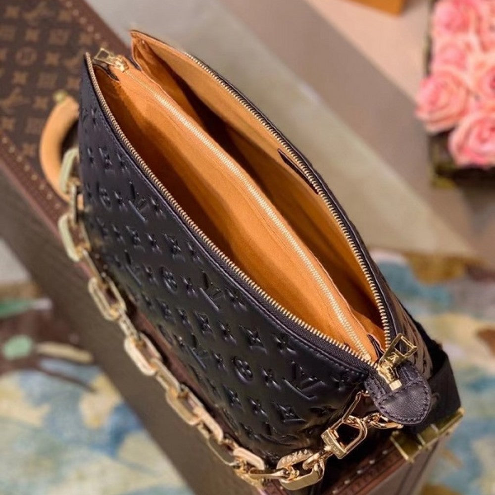 LV Coussin MM Monogram Empreinte Leather Shoulder Crossbody Bag with Black Quilted Exterior and Gold Chain Strap product