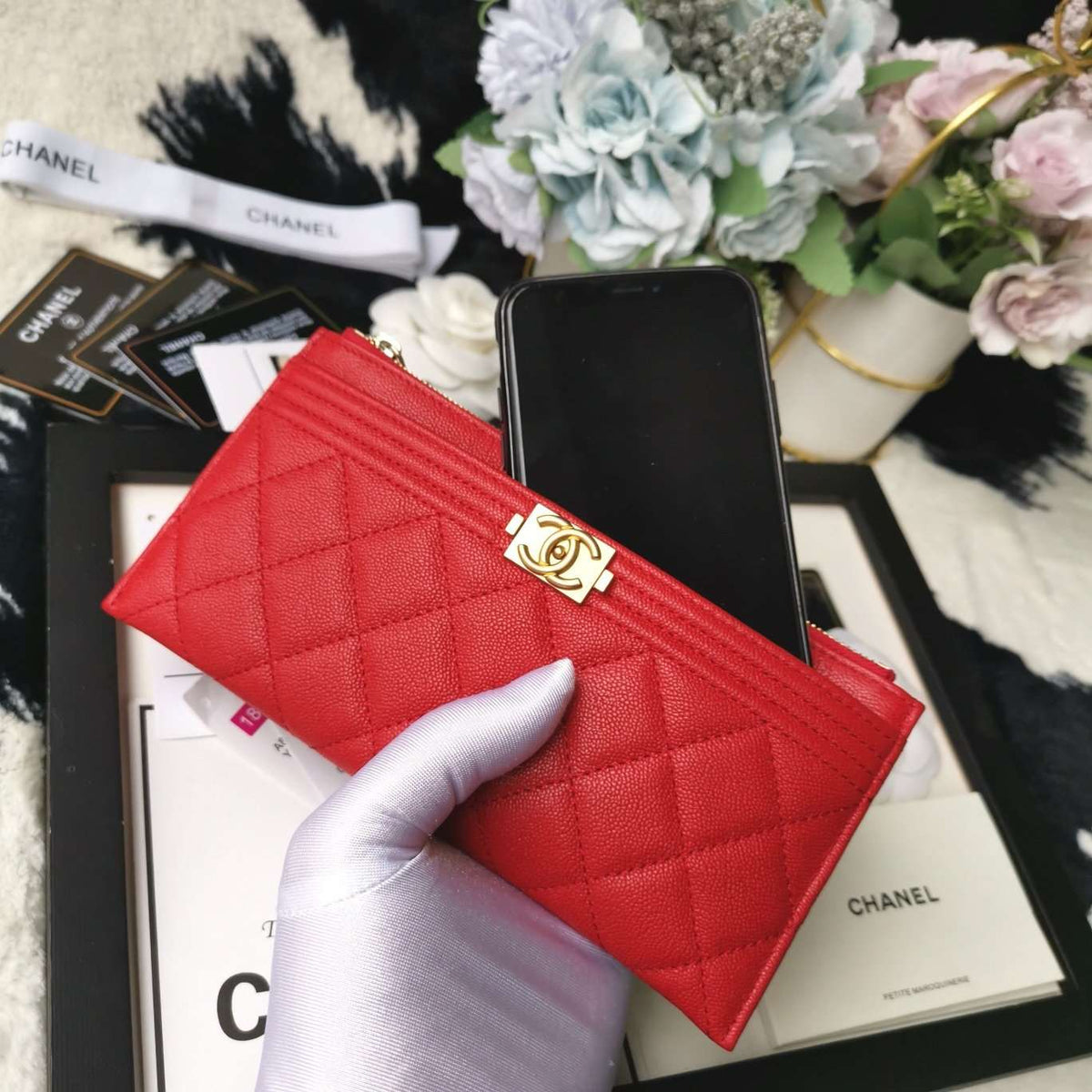 Chanel Caviar Quilted Zip Boy Pouch - Red product image 3, provided for visual reference and product detail review