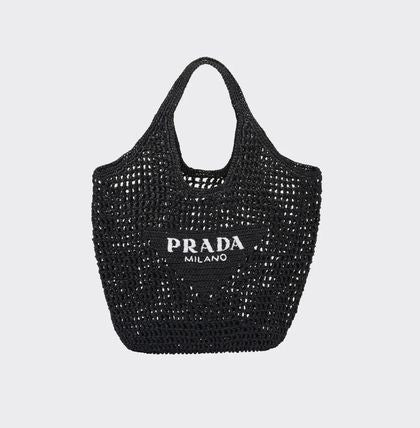Prada Raffia Tote Bag-Black product image 2, provided for visual reference and product detail review