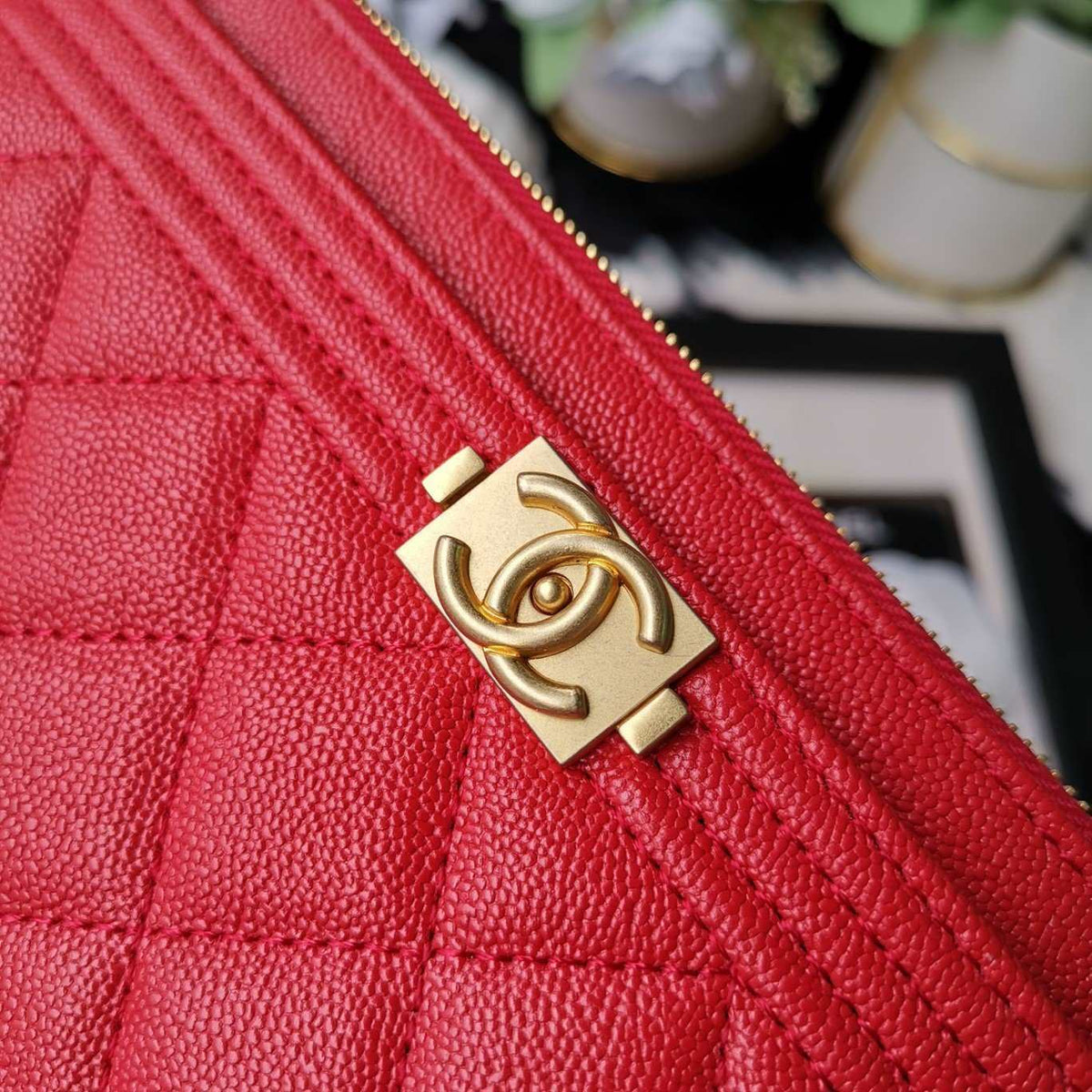 Chanel Caviar Quilted Zip Boy Pouch - Red product image 9, provided for visual reference and product detail review