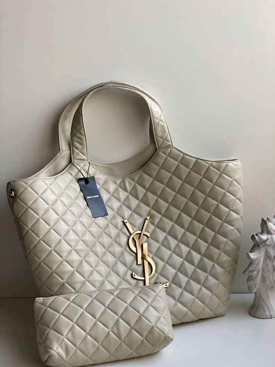 Saint Laurent Icare Extra Large Embellished Quilted Leather Tote Handbag - White product image 6, provided for visual