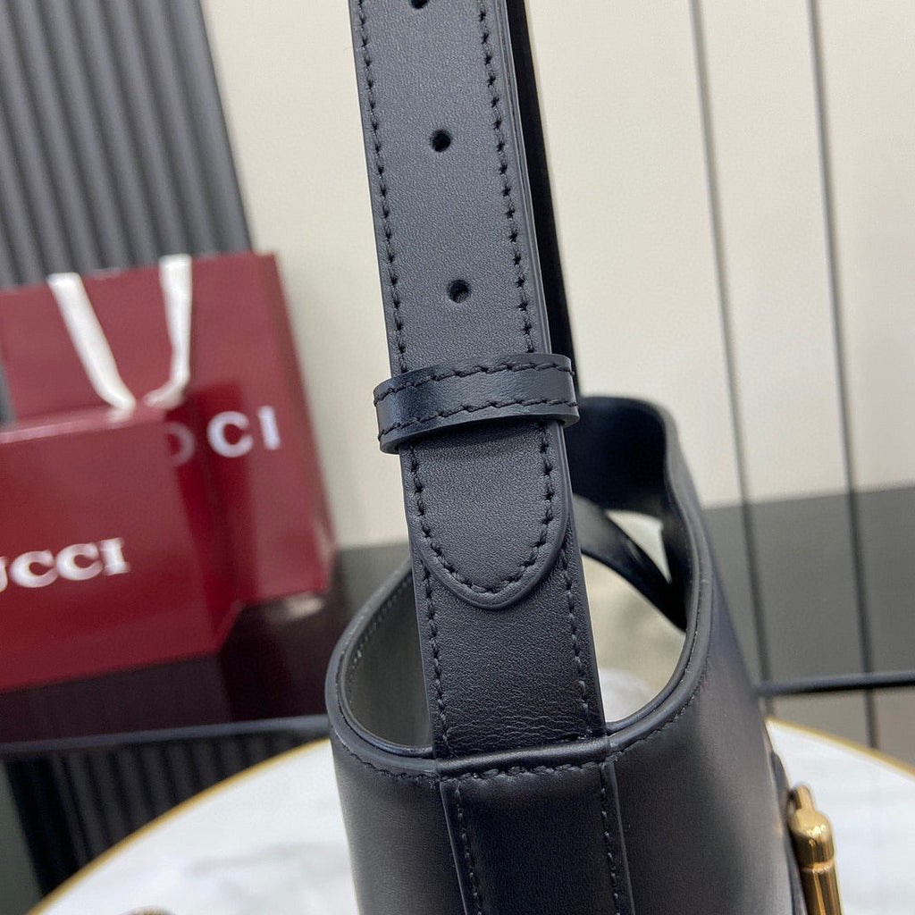 Gucci Small Horsebit Embellished Leather Bucket Bag - Black product image 12, provided for visual reference and product