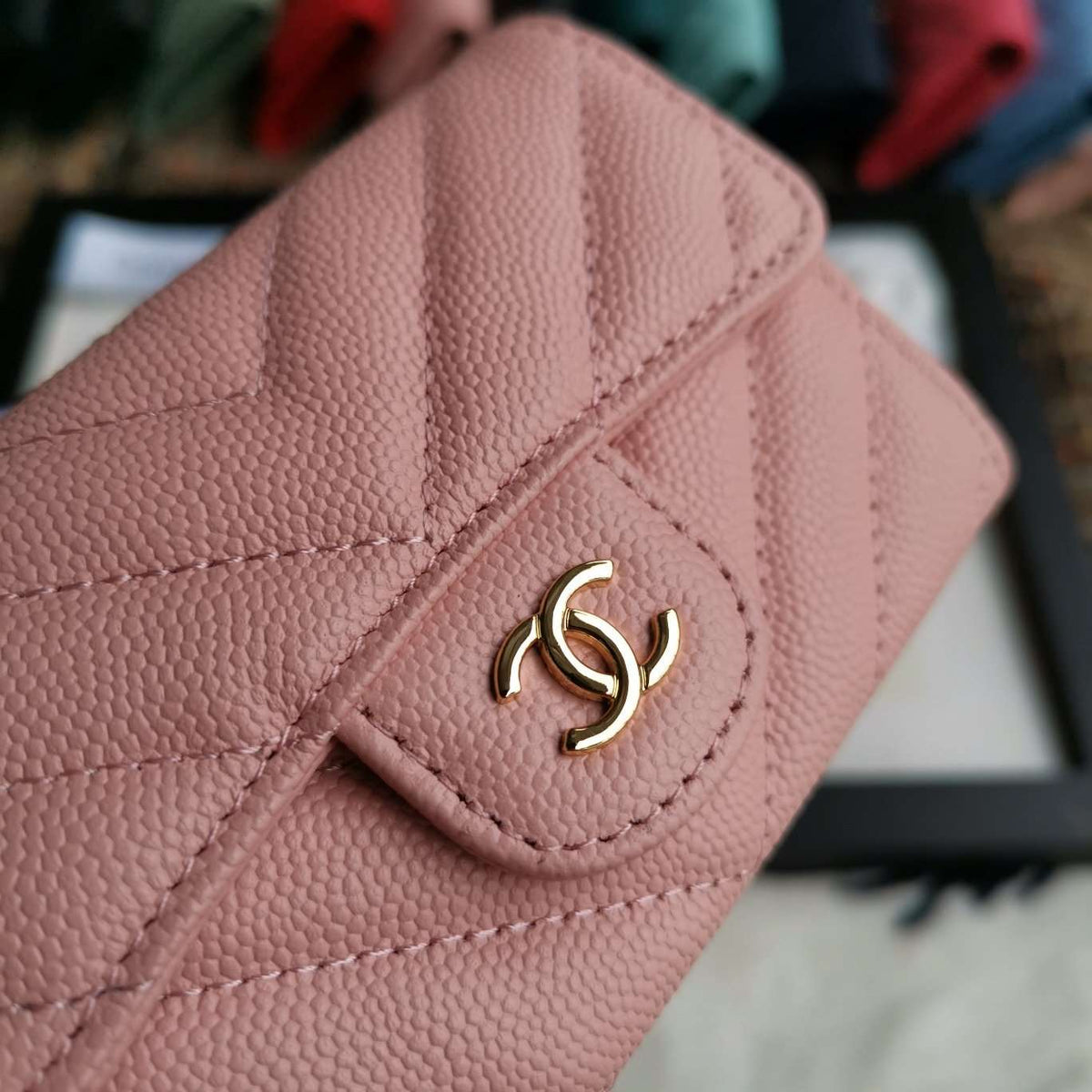 Chanel Caviar Chevron Quilted Compact Flap Wallet Pink - Matte Pink product image 4, provided for visual reference and