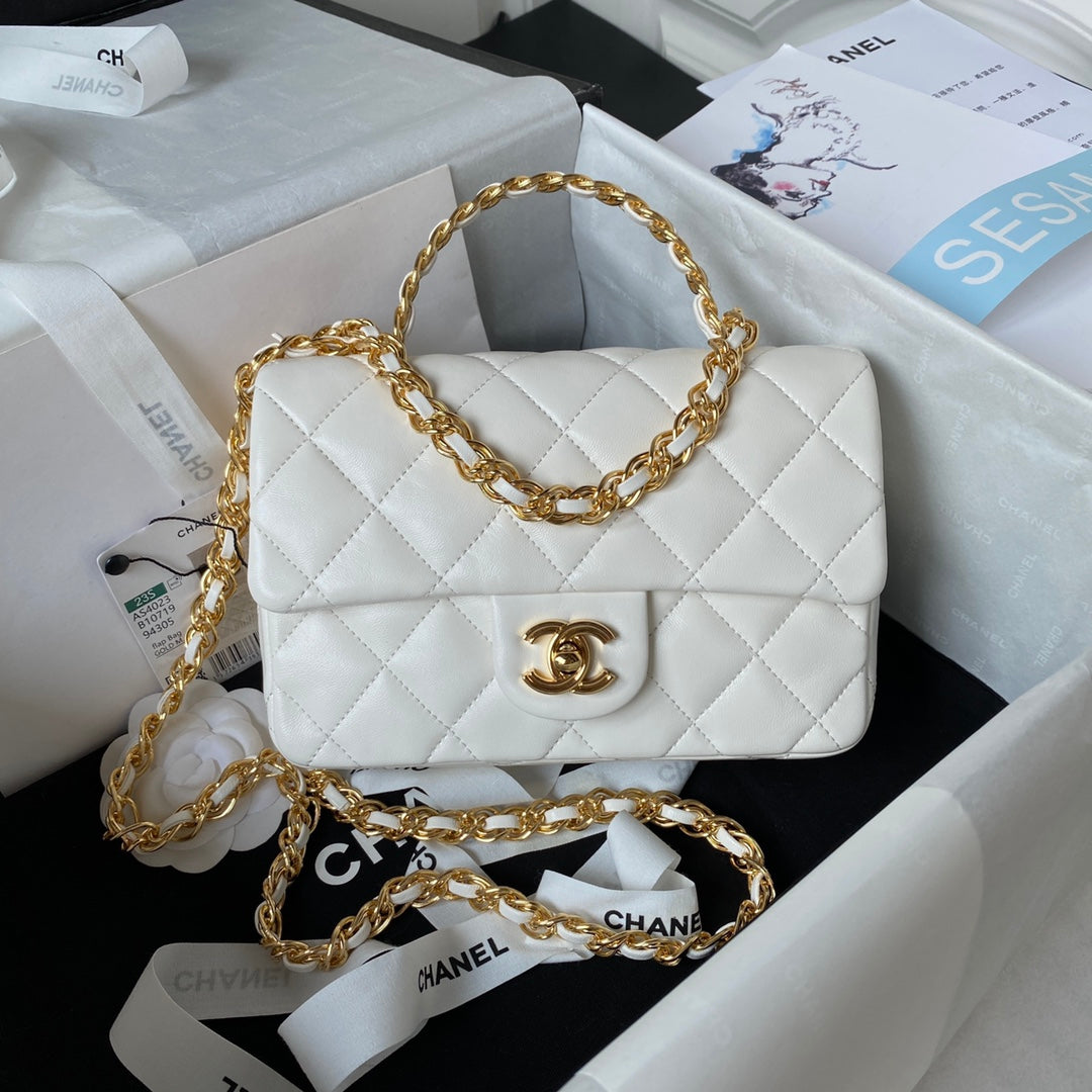 Chanel Flap Bag Gold Top Handle White product image 1, provided for visual reference and product detail review