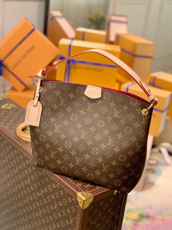 LV Delightful PM Monogram Canvas Tote Shoulder Bag with Leather Trim and Magnetic Closure - Khaki product image 2, provided