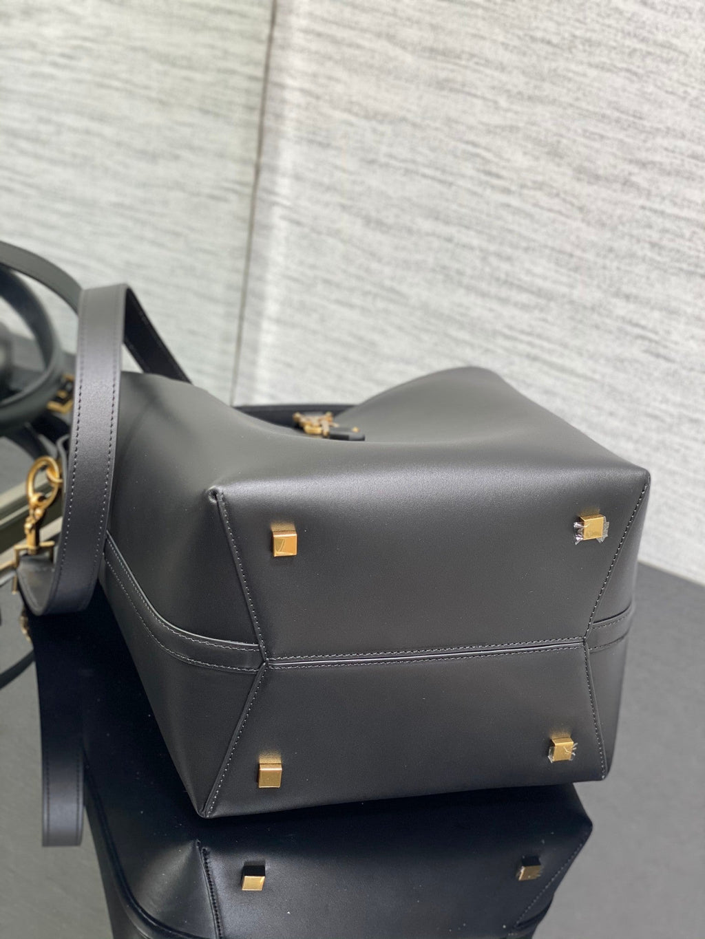 YSL Le 37 Black Shiny Leather Handle Shoulder Bag with YSL Charm and Adjustable Strap product image 6, provided for visual