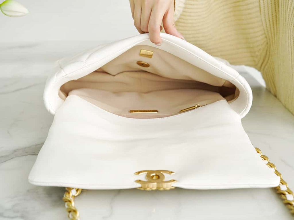 Chanel 19 Large Handbag Lambskin Gold AS1161 White product image 7, provided for visual reference and product detail review