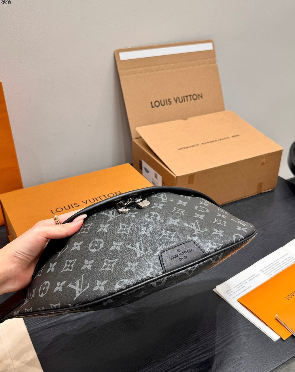 LV Bumbag Monogram Eclipse Canvas Crossbody Bag with Black Leather Trim product image 3, provided for visual reference and