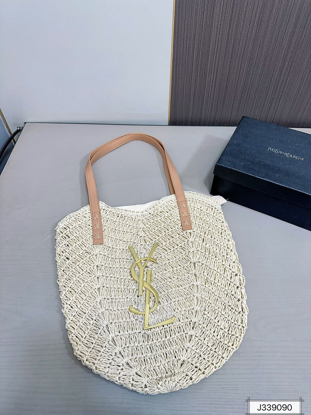 YSL Saint Laurent Vacation Casual Raffia Woven Tote Bag product image 3, provided for visual reference and product detail