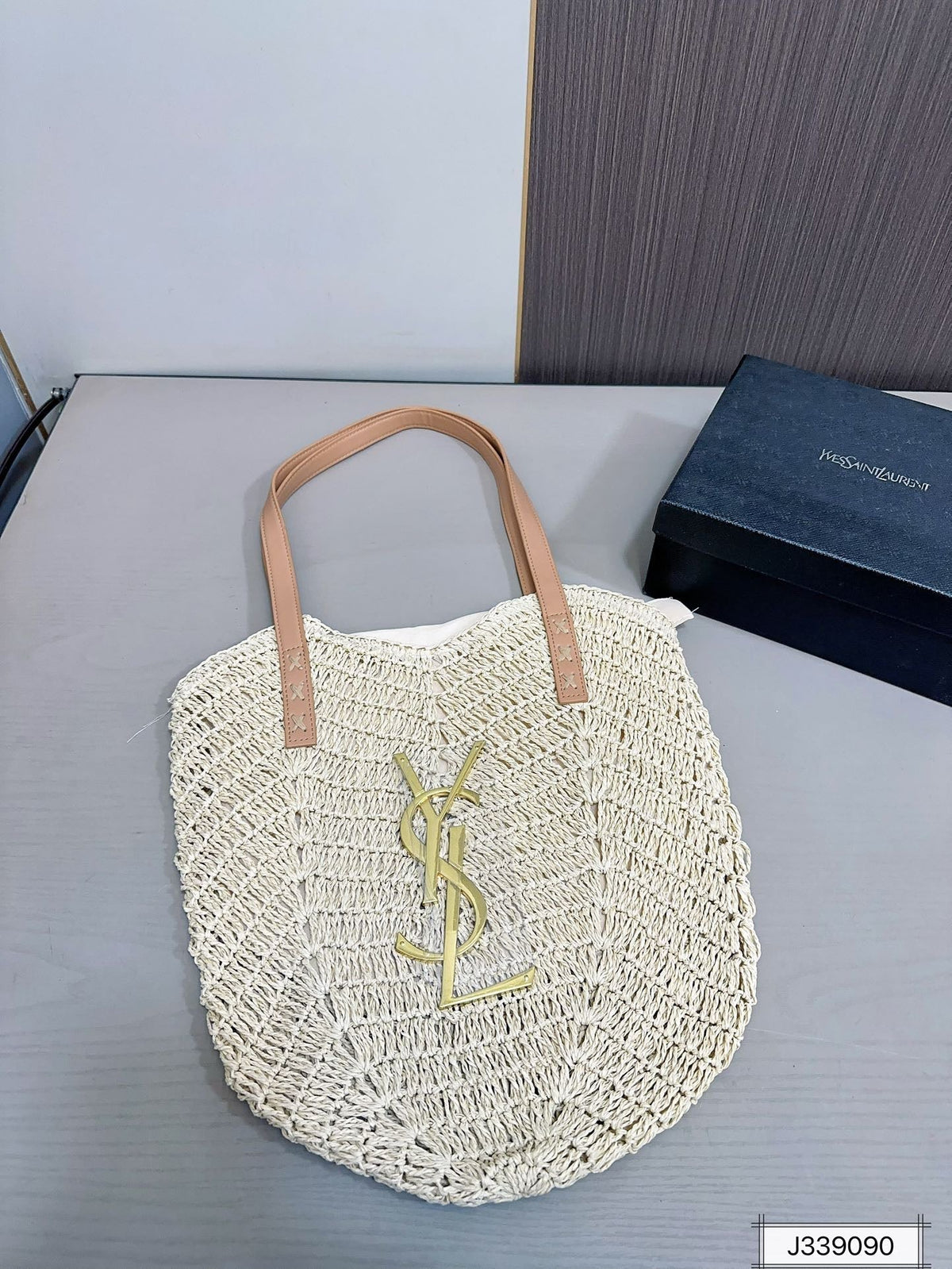 YSL Saint Laurent Vacation Casual Raffia Woven Tote Bag product image 3, provided for visual reference and product detail