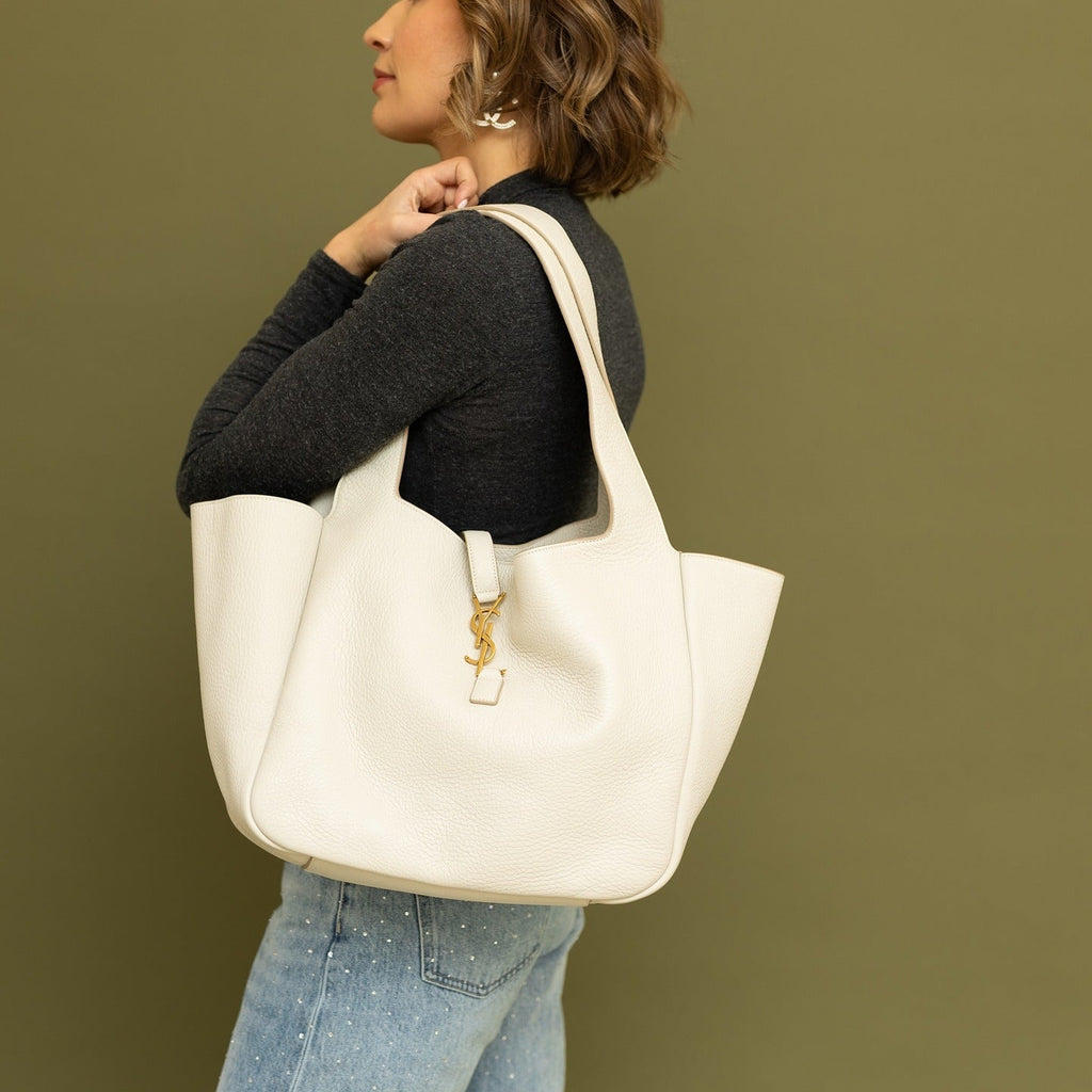 Saint Laurent Le 5 À 7 Bea Textured-Leather Tote - White product image 5, provided for visual reference and product detail