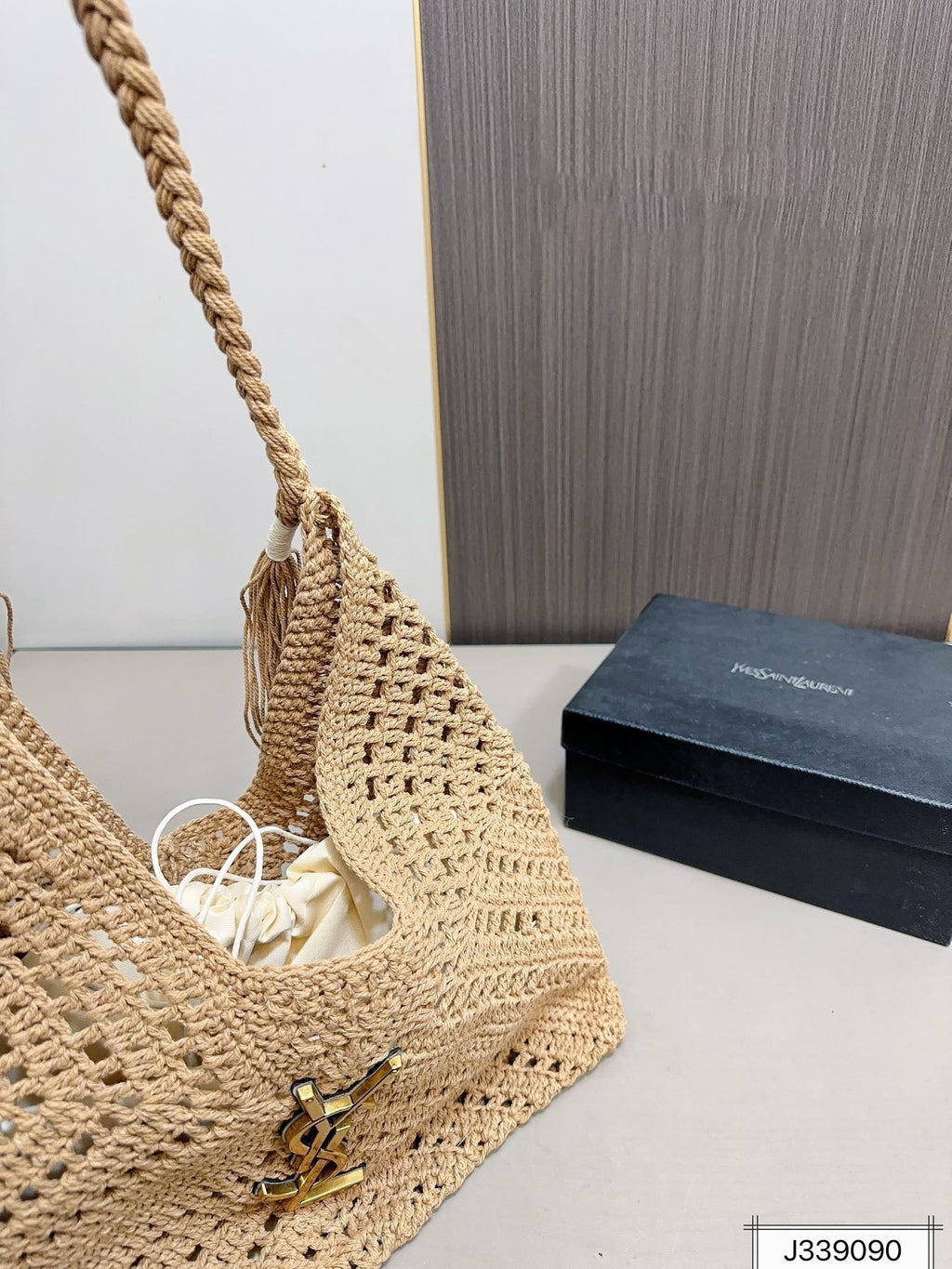 Saint Laurent YSL Raffia Tote Bag Beach Casual - Brown product image 8, provided for visual reference and product detail