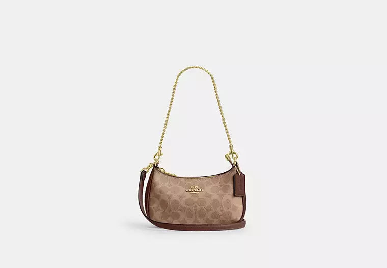 Teri Mini Crossbody Bag in Signature Canvas - Tan/Brown product image 1, provided for visual reference and product detail