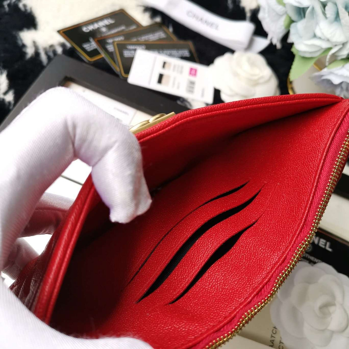 Chanel Caviar Quilted Zip Boy Pouch - Red product image 8, provided for visual reference and product detail review