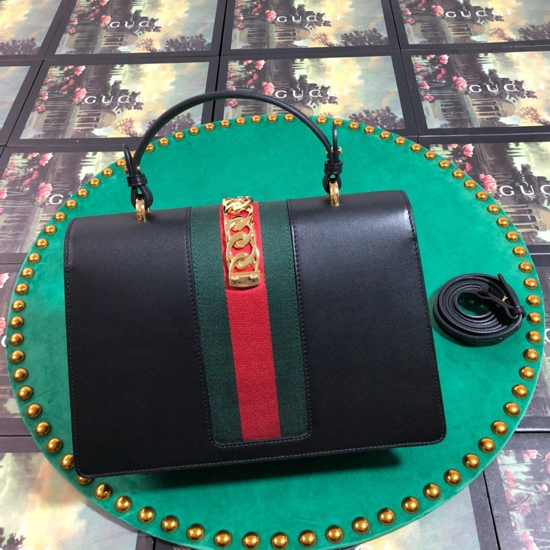 Gucci GG Sylvie Leather Medium Top Handle Bag - Black product image 2, provided for visual reference and product detail