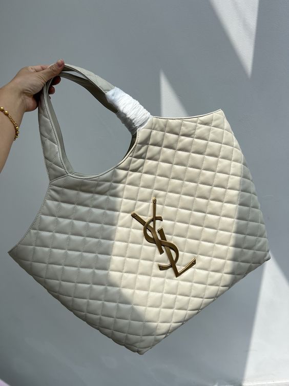 Saint Laurent Icare Extra Large Embellished Quilted Leather Tote Handbag - White product image 3, provided for visual
