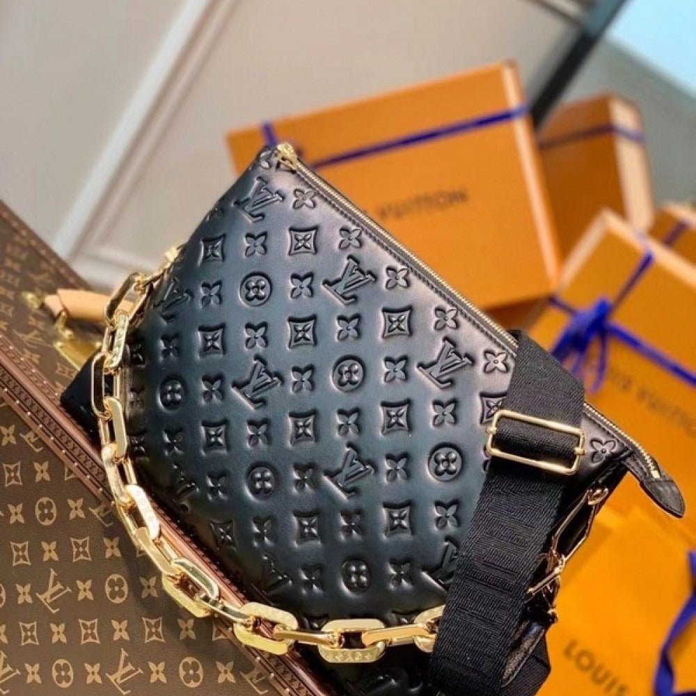LV Coussin MM Monogram Empreinte Leather Shoulder Crossbody Bag with Black Quilted Exterior and Gold Chain Strap product