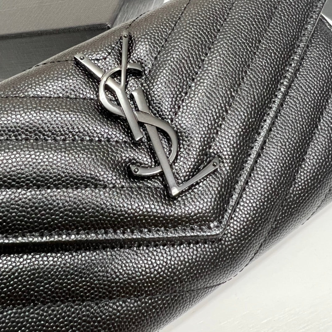 YSL Long Wallet Black Leather Black Tone 10767 19cm product image 6, provided for visual reference and product detail review