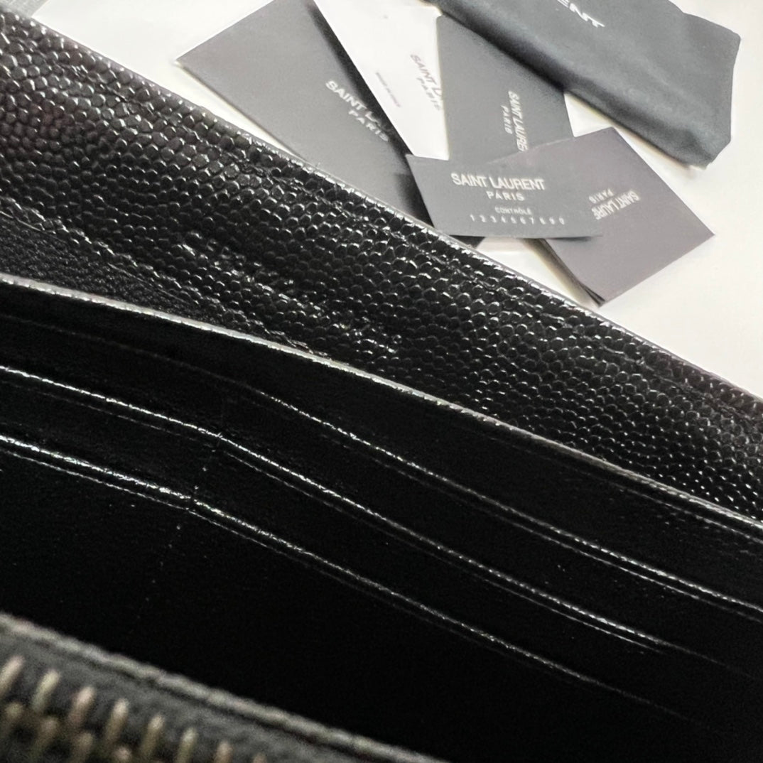 YSL Long Wallet Black Leather Black Tone 10767 19cm product image 5, provided for visual reference and product detail review