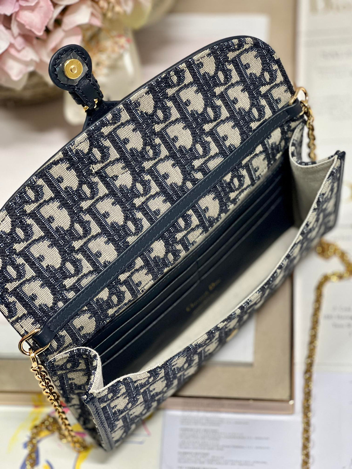 Dior Bobby Wallet On Chain East West Blue Oblique Jacquard product image 6, provided for visual reference and product detail