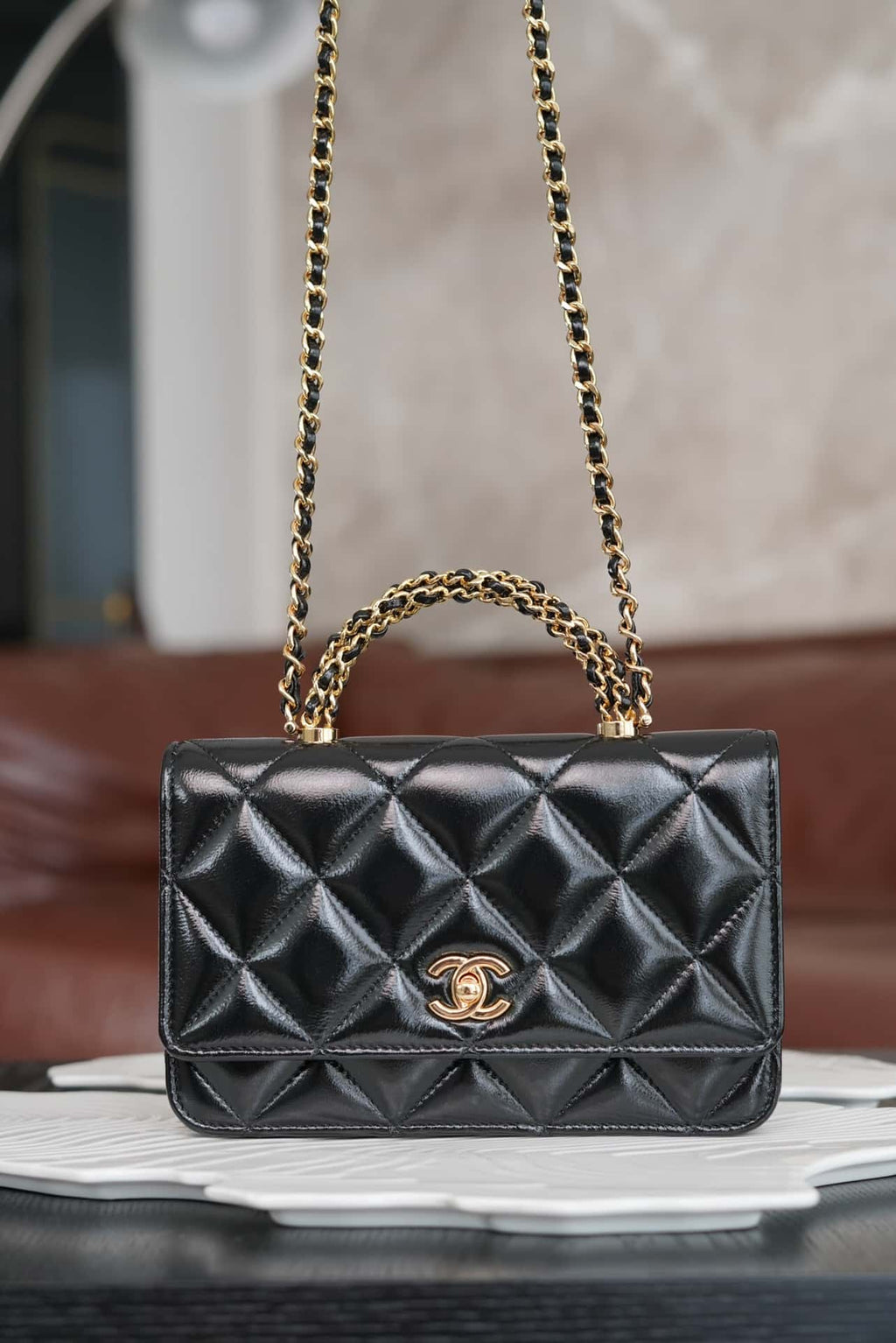 Chanel 24B WOC Top Handle in Black Shiny Lambskin GHW product image 4, provided for visual reference and product detail