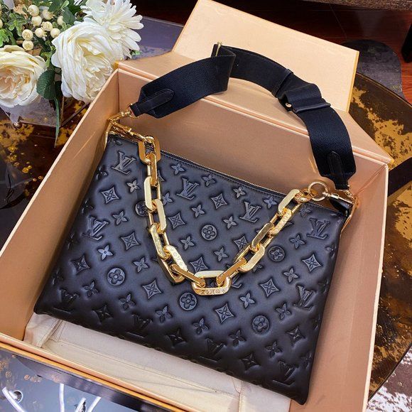 LV Coussin MM Monogram Empreinte Leather Shoulder Crossbody Bag with Black Quilted Exterior and Gold Chain Strap product