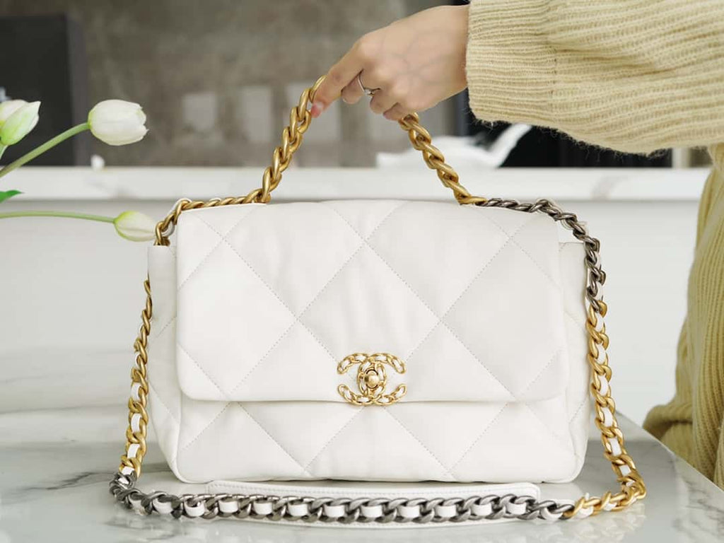 Chanel 19 Large Handbag Lambskin Gold AS1161 White product image 8, provided for visual reference and product detail review