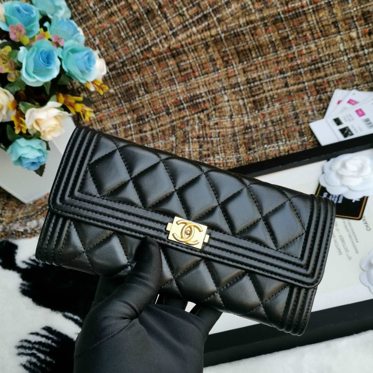 Chanel Boy Long Flap Wallet Lambskin - Black product image 2, provided for visual reference and product detail review