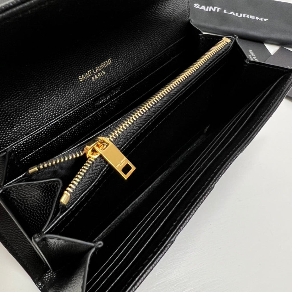 YSL Long Wallet Black Leather Gold Tone 10769 19cm product image 5, provided for visual reference and product detail review