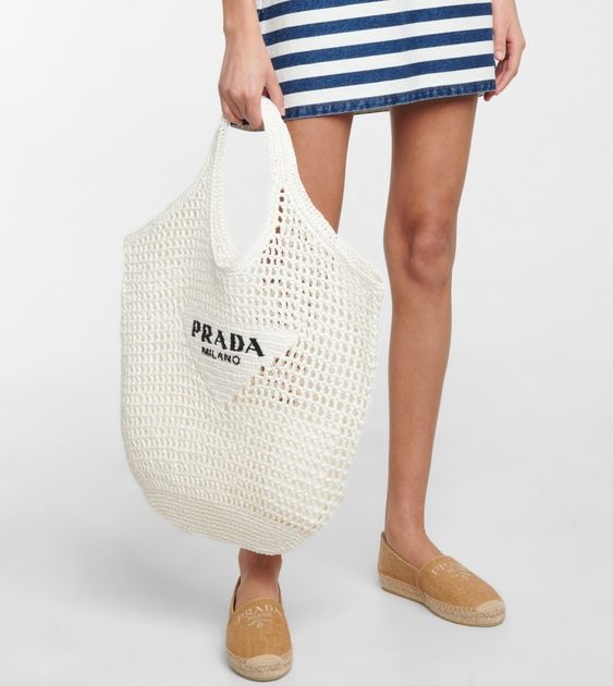 Prada Raffia Tote Bag-White product image 3, provided for visual reference and product detail review