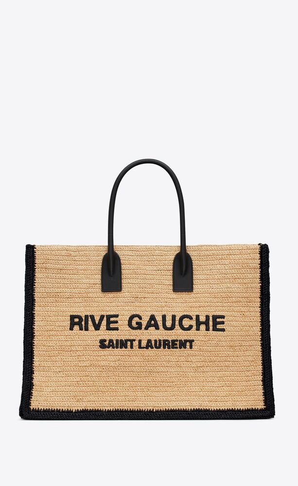 Saint Laurent Rive Gauche Tote Bag in Raffia and Leather - Straw product image 5, provided for visual reference and product