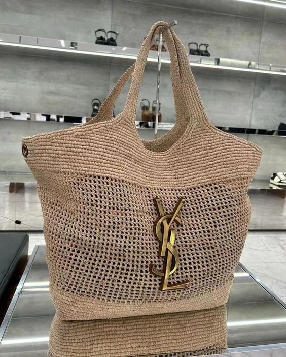 Saint Laurent YSL Raffia Icare Tote Bag product image 2, provided for visual reference and product detail review