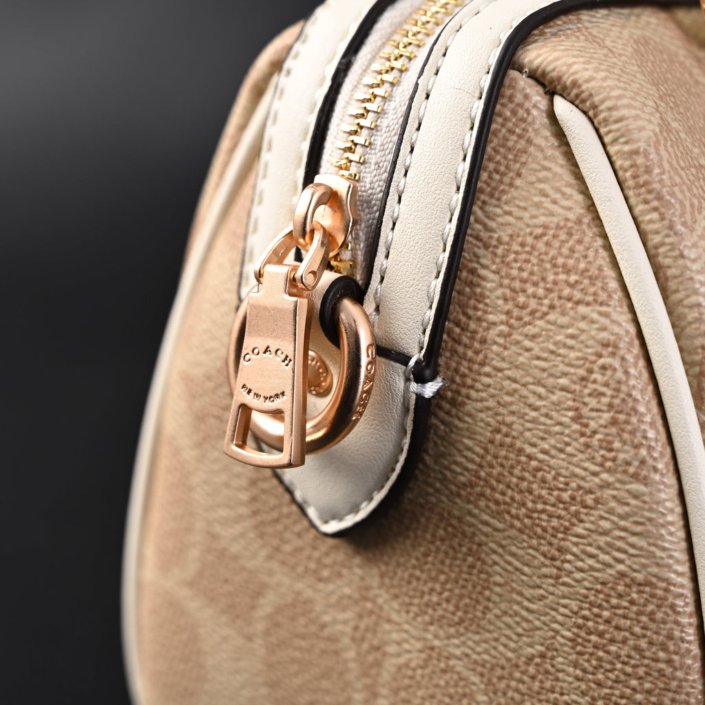 Coach Rowan Satchel – Signature Canvas Top Handle Bag with Crossbody Strap (Khaki/Chalk) product image 4, provided for