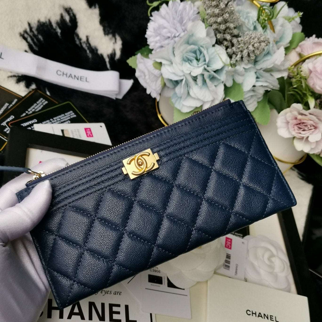 Chanel Caviar Quilted Classic Zip Boy Pouch - Navy product image 3, provided for visual reference and product detail review