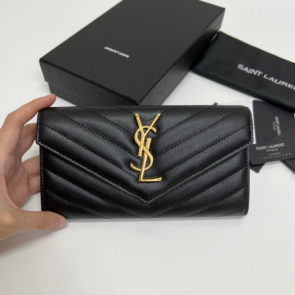 YSL Long Wallet Black Leather Gold Tone 10769 19cm product image 7, provided for visual reference and product detail review