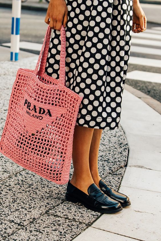 Prada Women Natural Crochet Tote Bag-Pink product image 5, provided for visual reference and product detail review