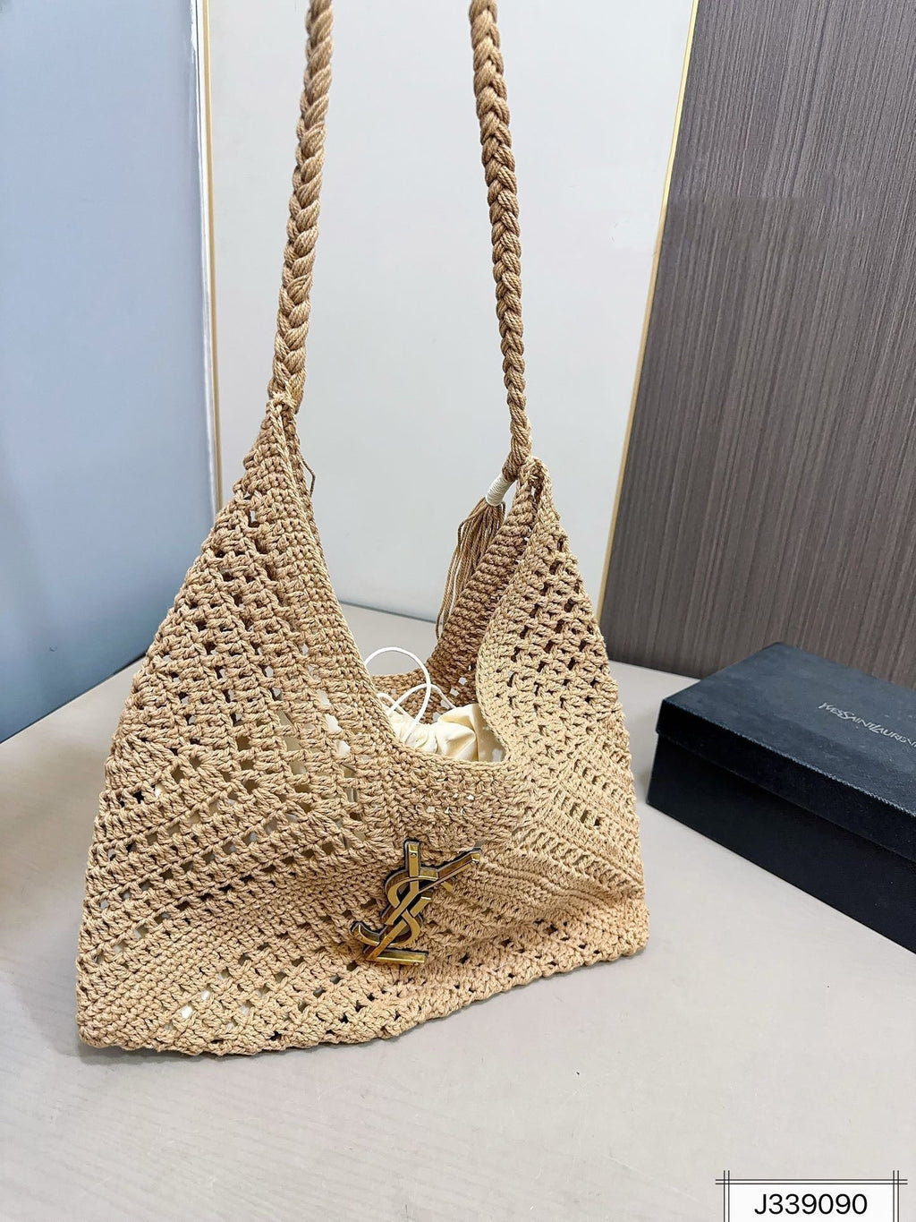 Saint Laurent YSL Raffia Tote Bag Beach Casual - Brown product image 2, provided for visual reference and product detail