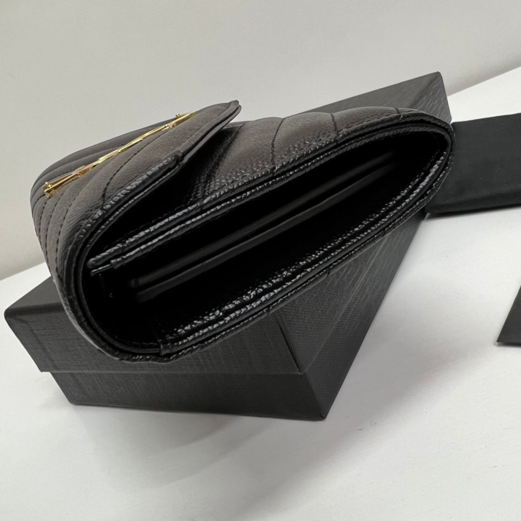 YSL Long Wallet Black Leather Gold Tone 10769 19cm product image 4, provided for visual reference and product detail review