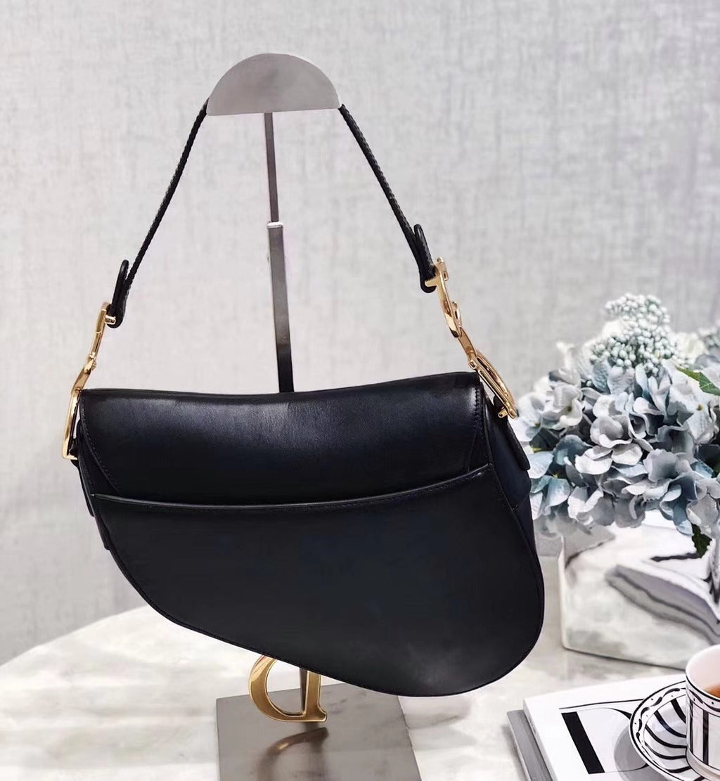Dior Vintage Black Leather Saddle Bag with Gold Ornaments product image 3, provided for visual reference and product detail