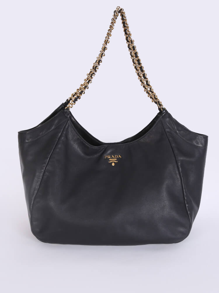 Prada Vitello Soft Chain Handle Shoulder Bag Nero - Black/Silver Hardware product image 3, provided for visual reference and