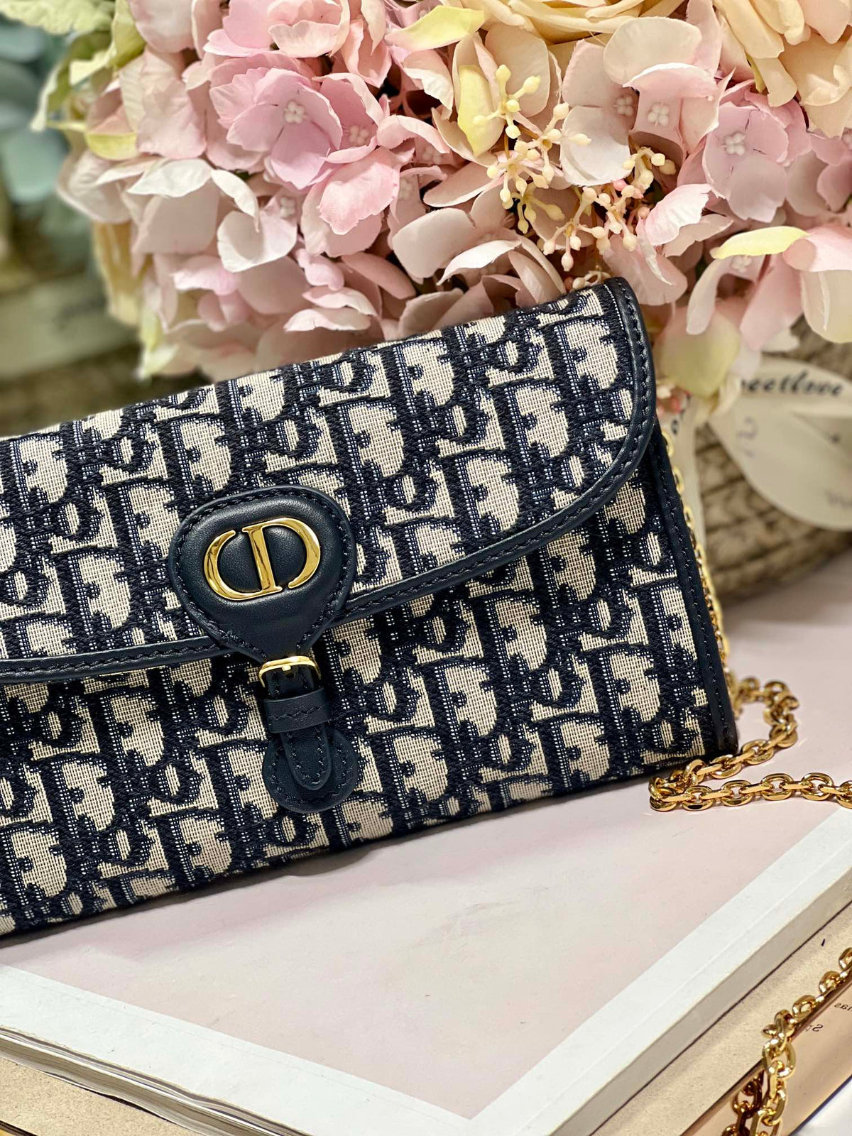 Dior Bobby Wallet On Chain East West Blue Oblique Jacquard product image 4, provided for visual reference and product detail