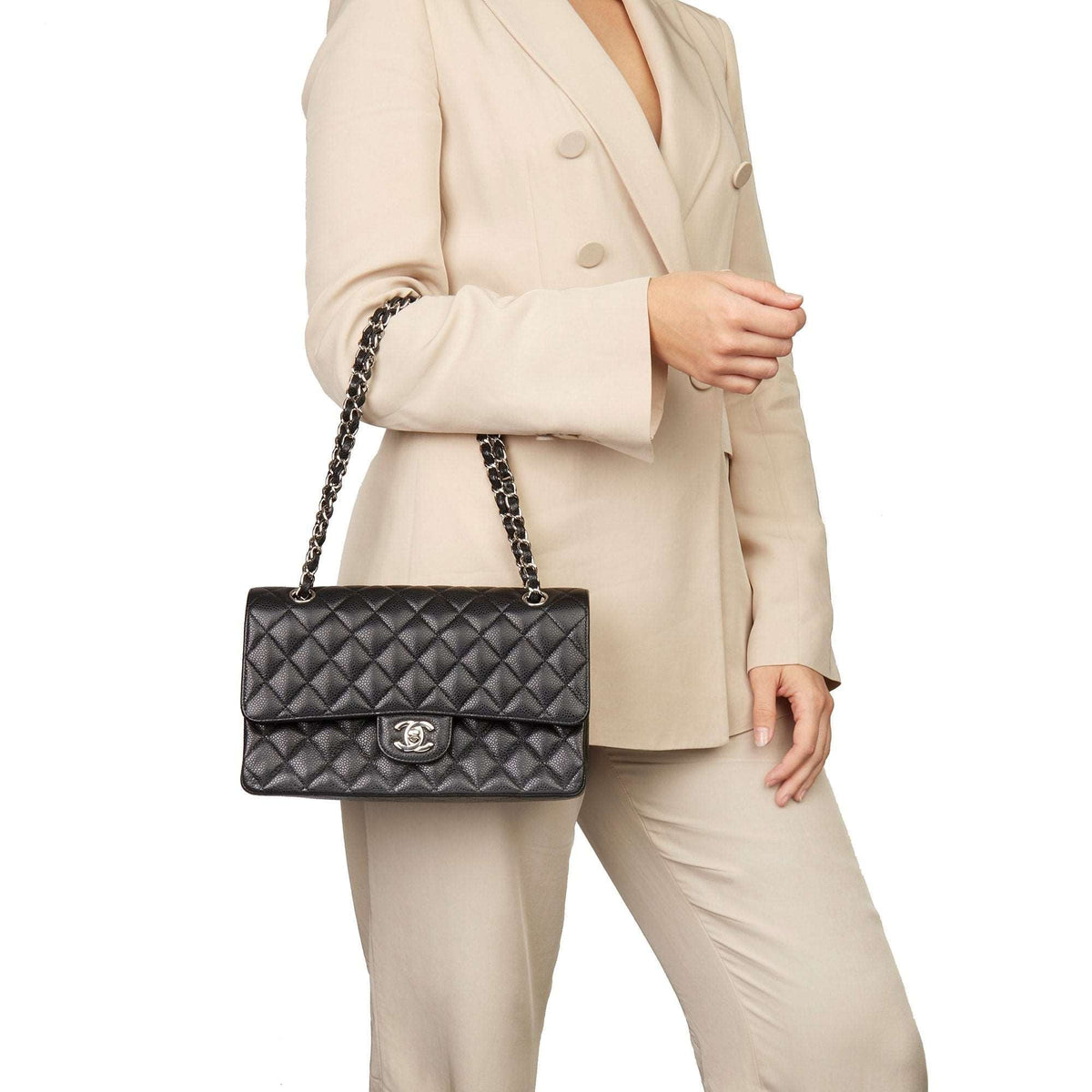 Chanel Classic Flap Bag with Silver Hardware - Black product image 8, provided for visual reference and product detail review