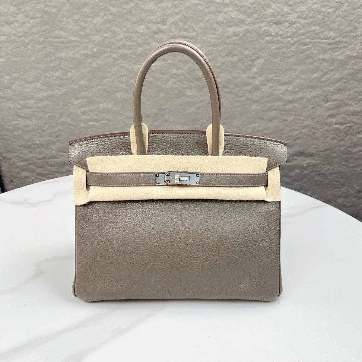 Hermes Birkin 30 Togo Leather Handbag - 8F Etain product image 1, provided for visual reference and product detail review