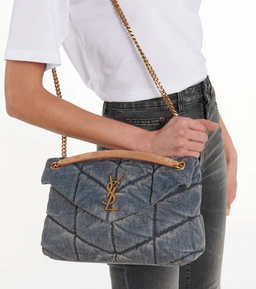 YSL Puffer Small Denim Shoulder Bag product image 3, provided for visual reference and product detail review