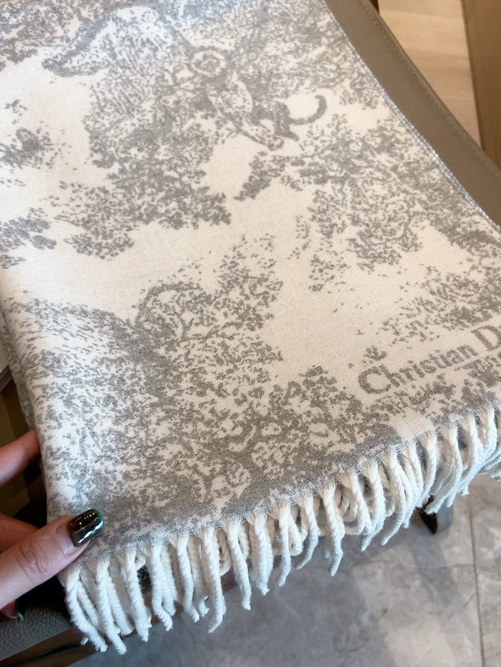 Dior Animal Print Fringed Scarf product image 9, provided for visual reference and product detail review
