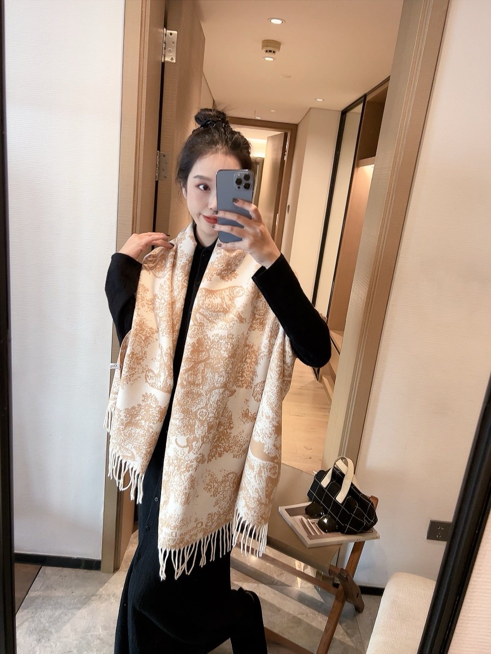 Dior Animal Print Fringed Scarf product image 3, provided for visual reference and product detail review
