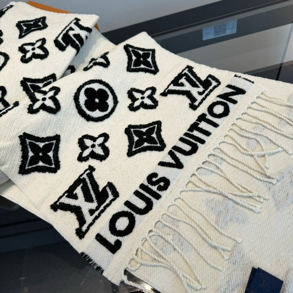Louis Vuitton White and Black Graphic Scarf product image 6, provided for visual reference and product detail review