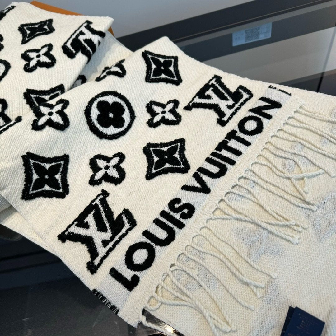 Louis Vuitton White and Black Graphic Scarf product image 6, provided for visual reference and product detail review