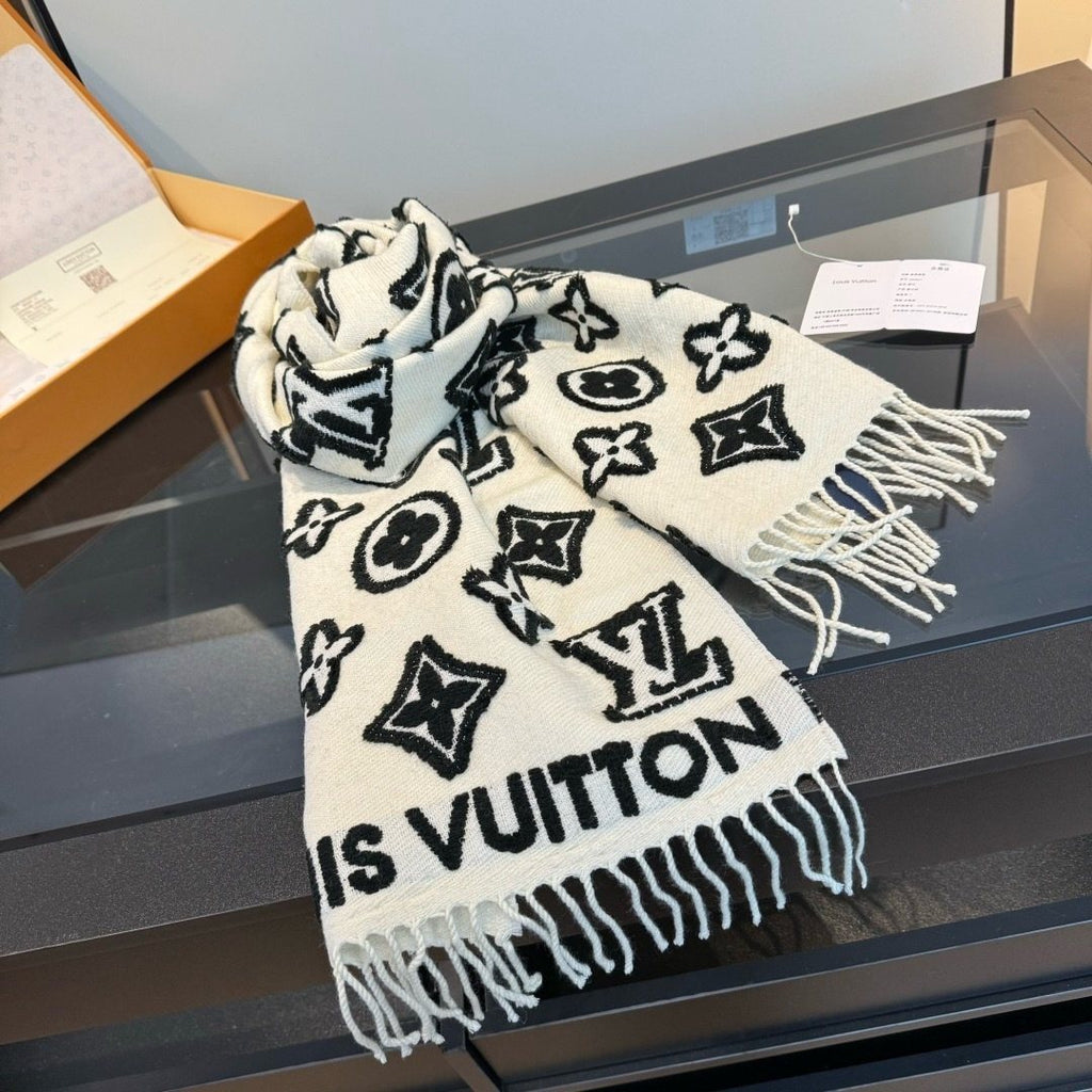 Louis Vuitton White and Black Graphic Scarf product image 5, provided for visual reference and product detail review